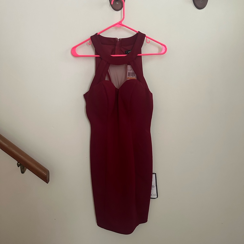 Maroon dress open back and mesh top